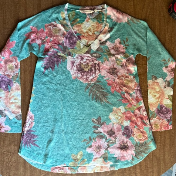 Soft Surroundings Tunic Women’s Extra Small Floral Long Sleeve Turquoise - Picture 5 of 9